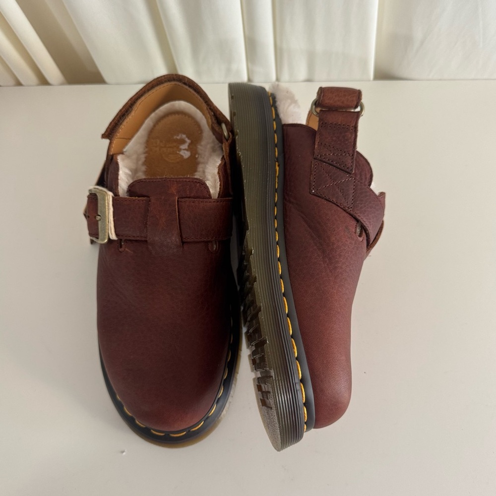 Dr. Martens Jorge Ambassador Brown Leather Faux Fur Lined Slingback Mules Sz 7W - Picture 3 of 6